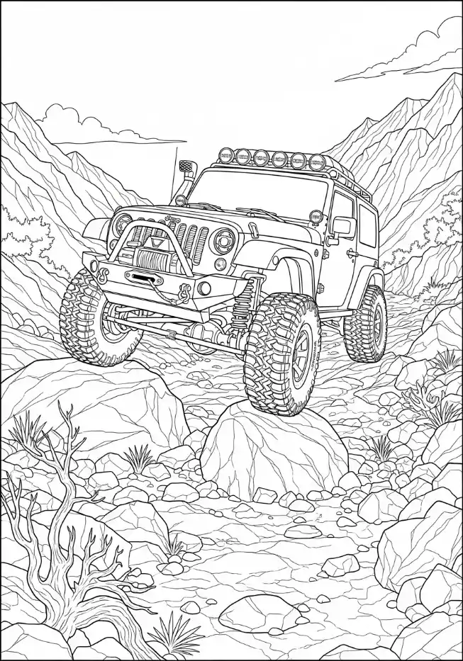 Jeep escaladant une montagne rocheuse
