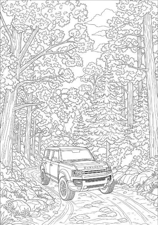 SUV traversant une forêt dense