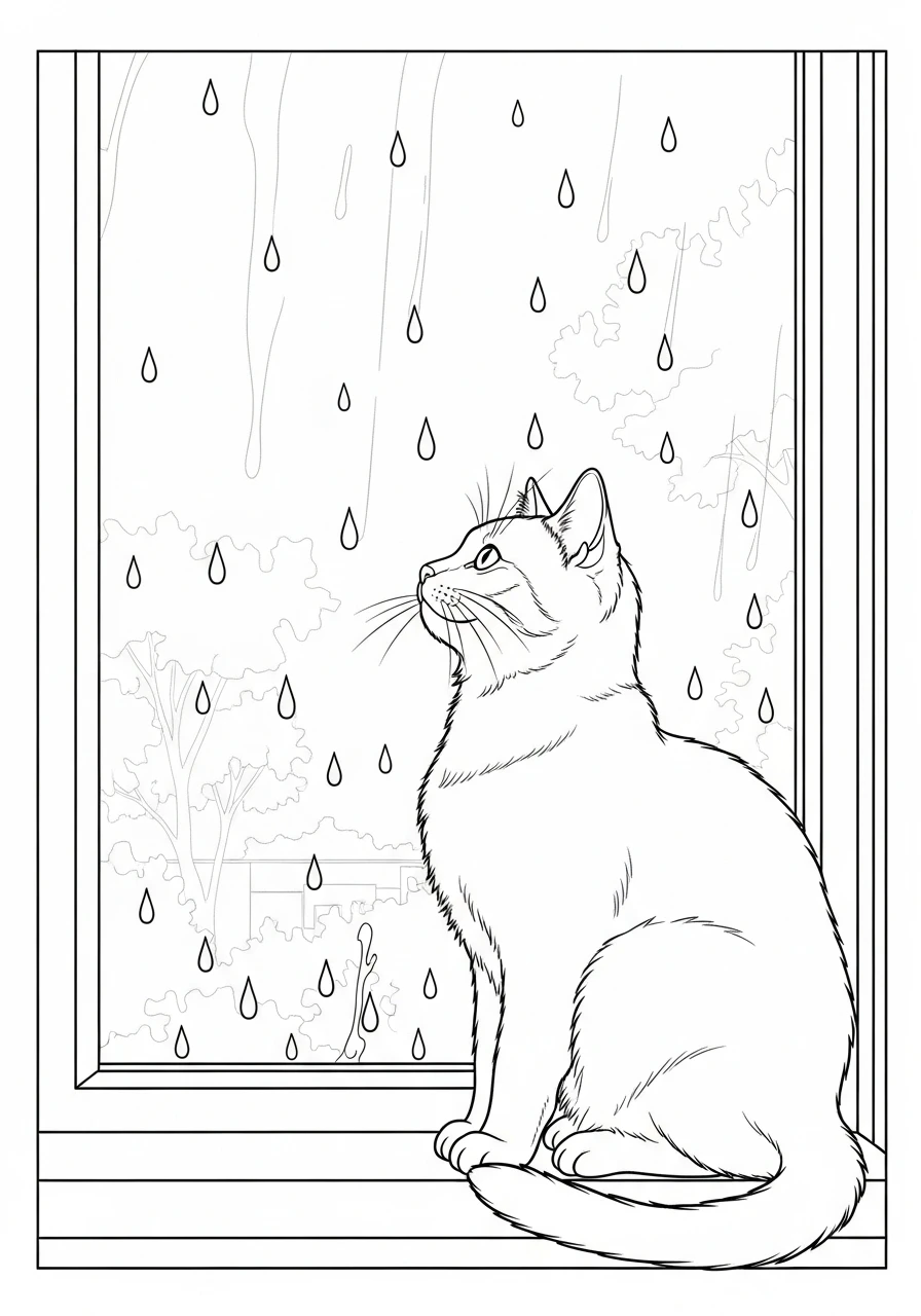 Coloriage chat devant la fenêtre