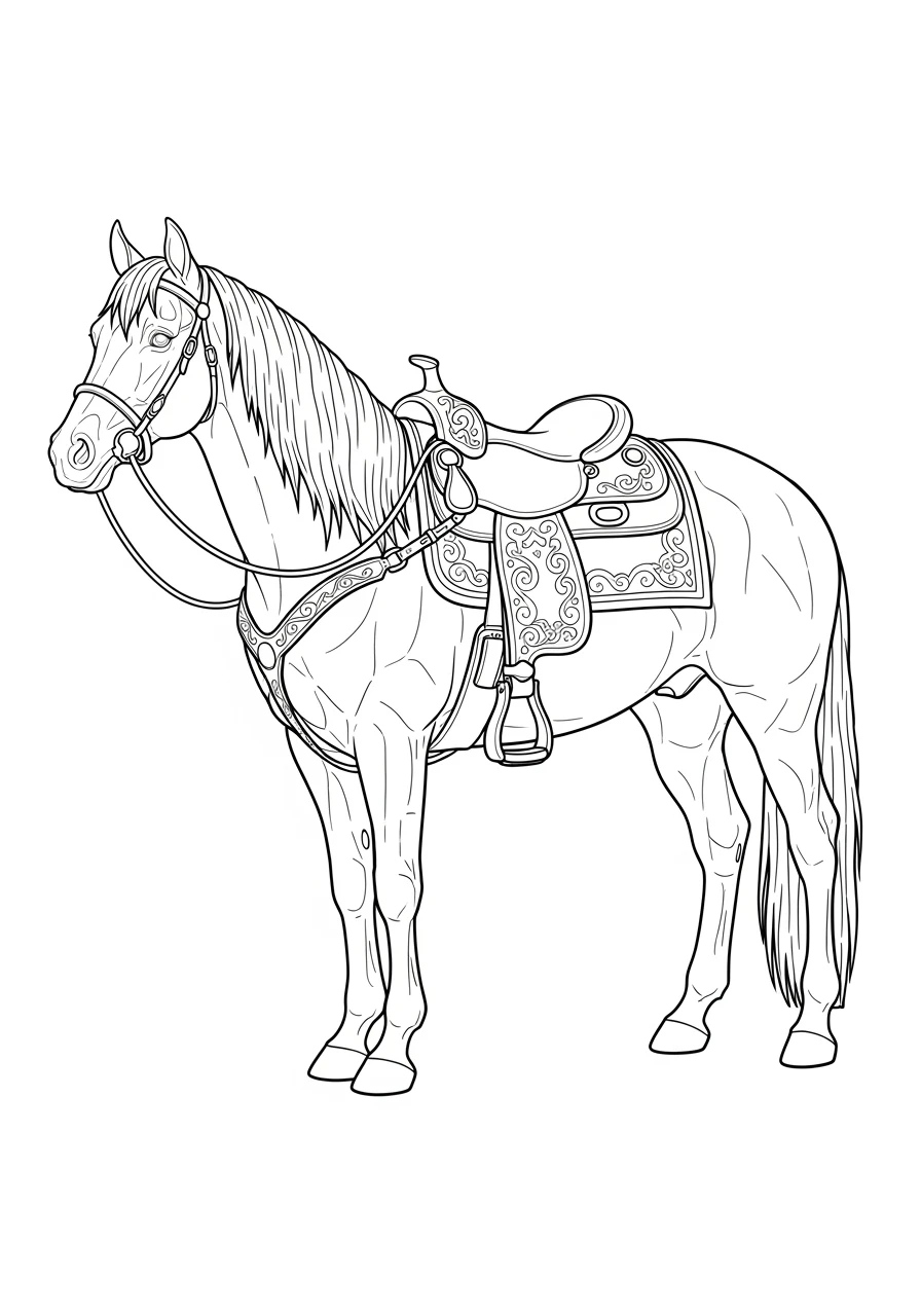 Cheval avec une selle magnifique