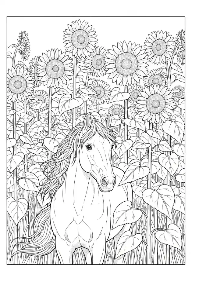 Cheval dans les tournesols