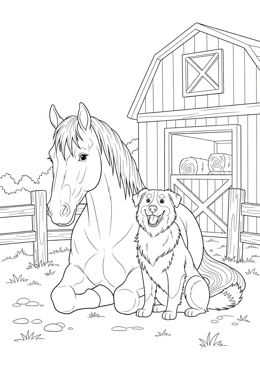 Cheval et chien à la ferme
