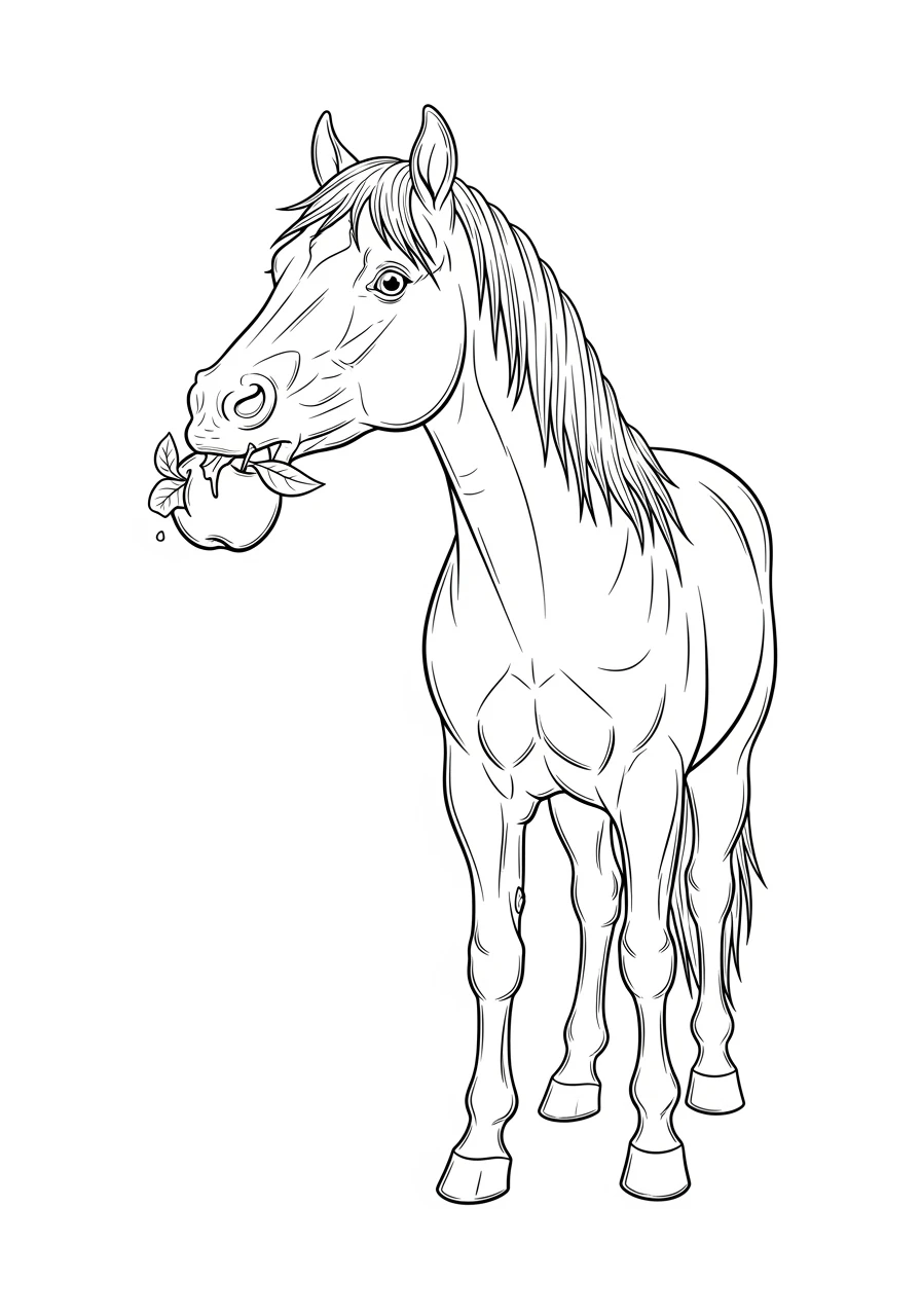Cheval heureux mangeant une pomme
