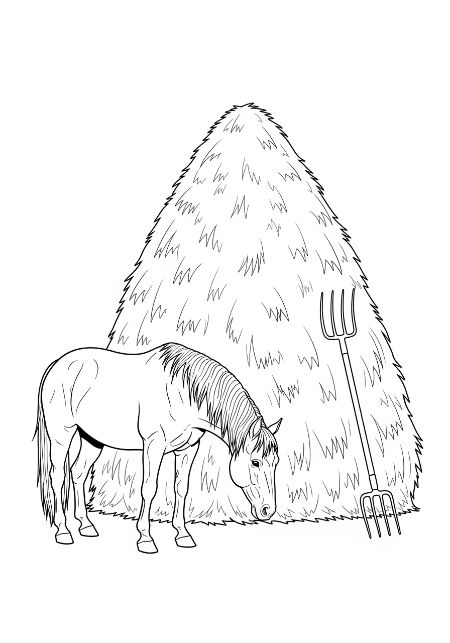 Cheval près d'une meule