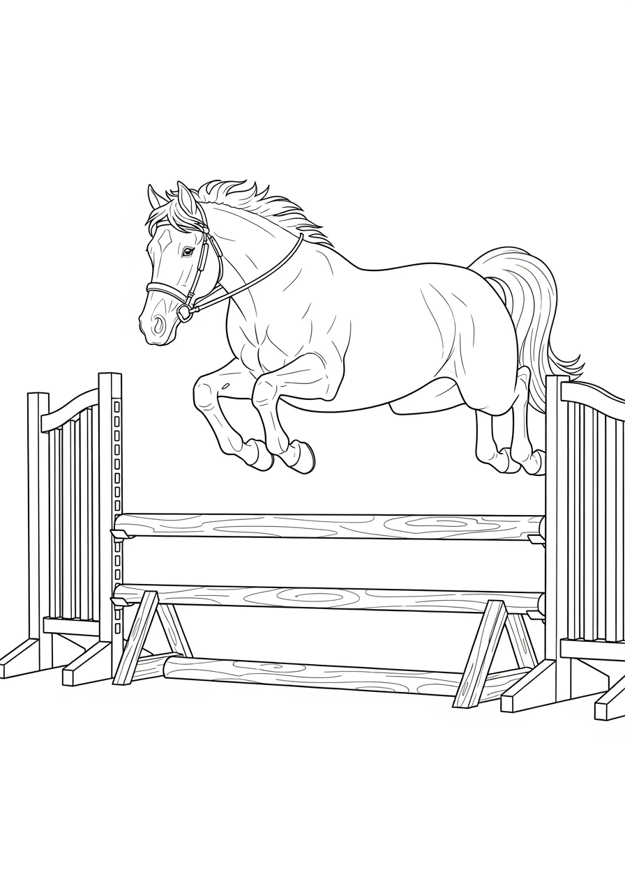 Cheval sautant un obstacle