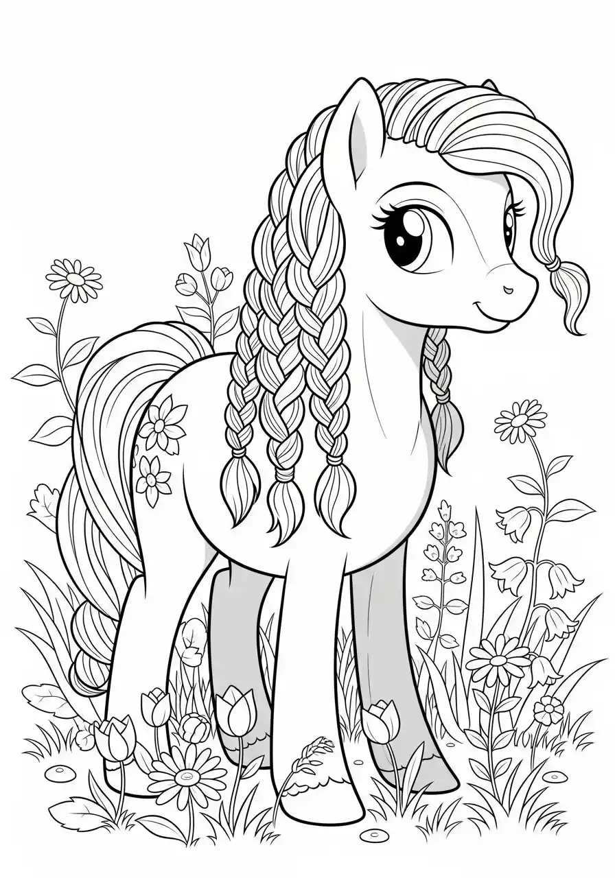Poney à crinière tressée