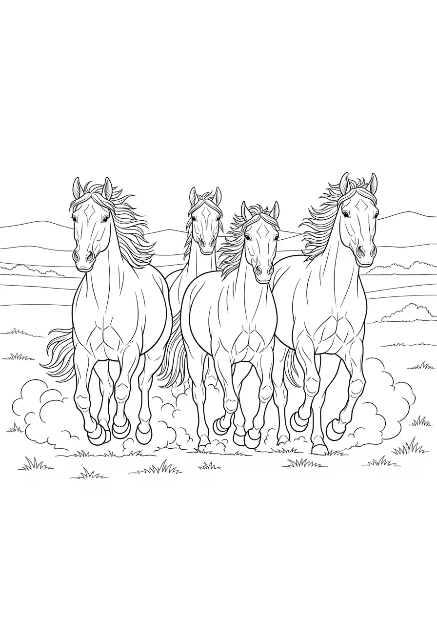 Trois chevaux galopant en liberté