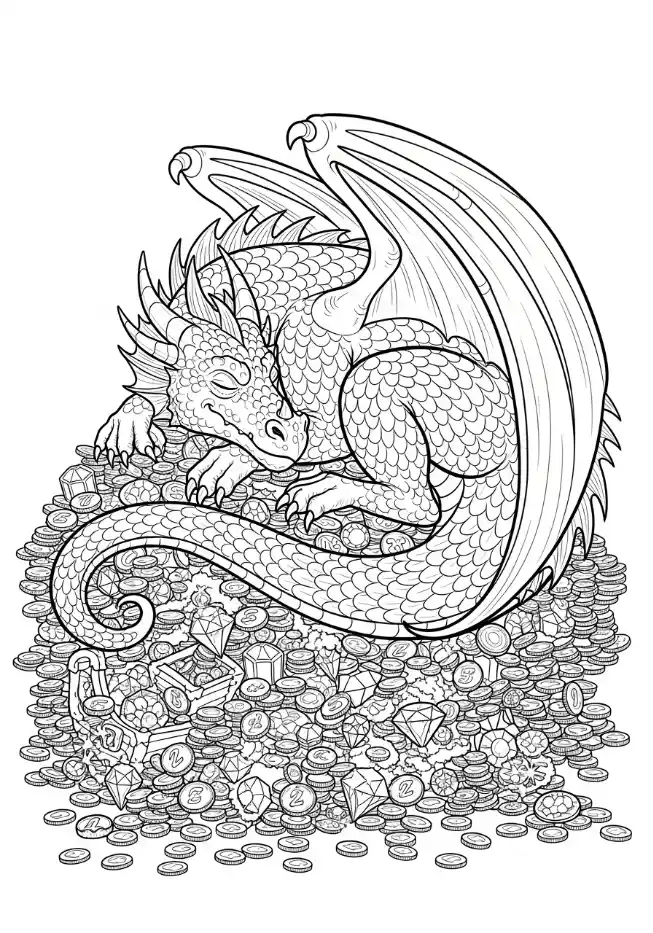 Dragon endormi sur son trésor