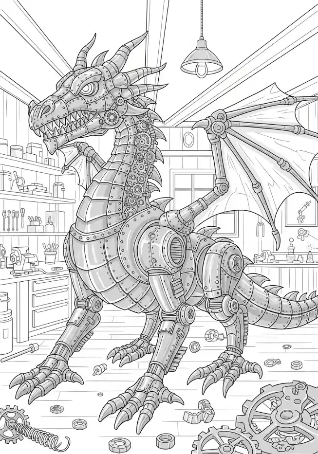 Dragon mécanique dans son atelier
