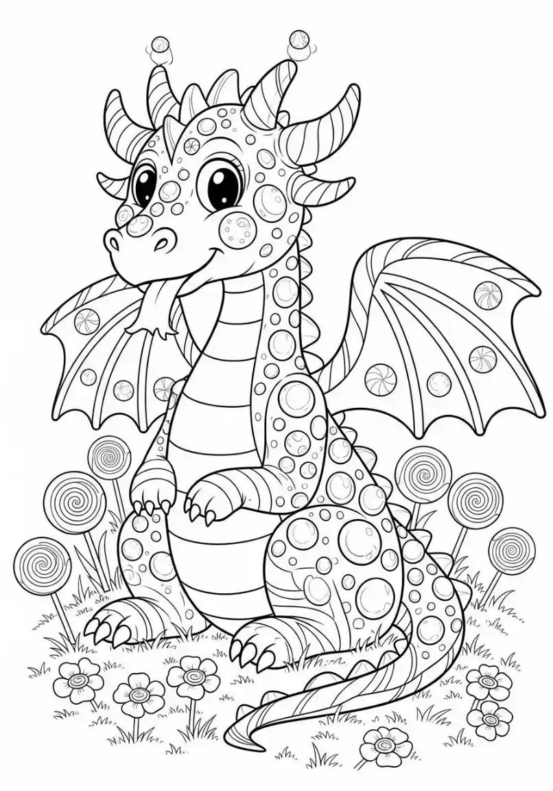 Coloriage dragon en bonbons