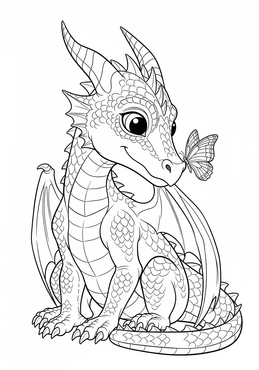 Coloriage dragon et papillon