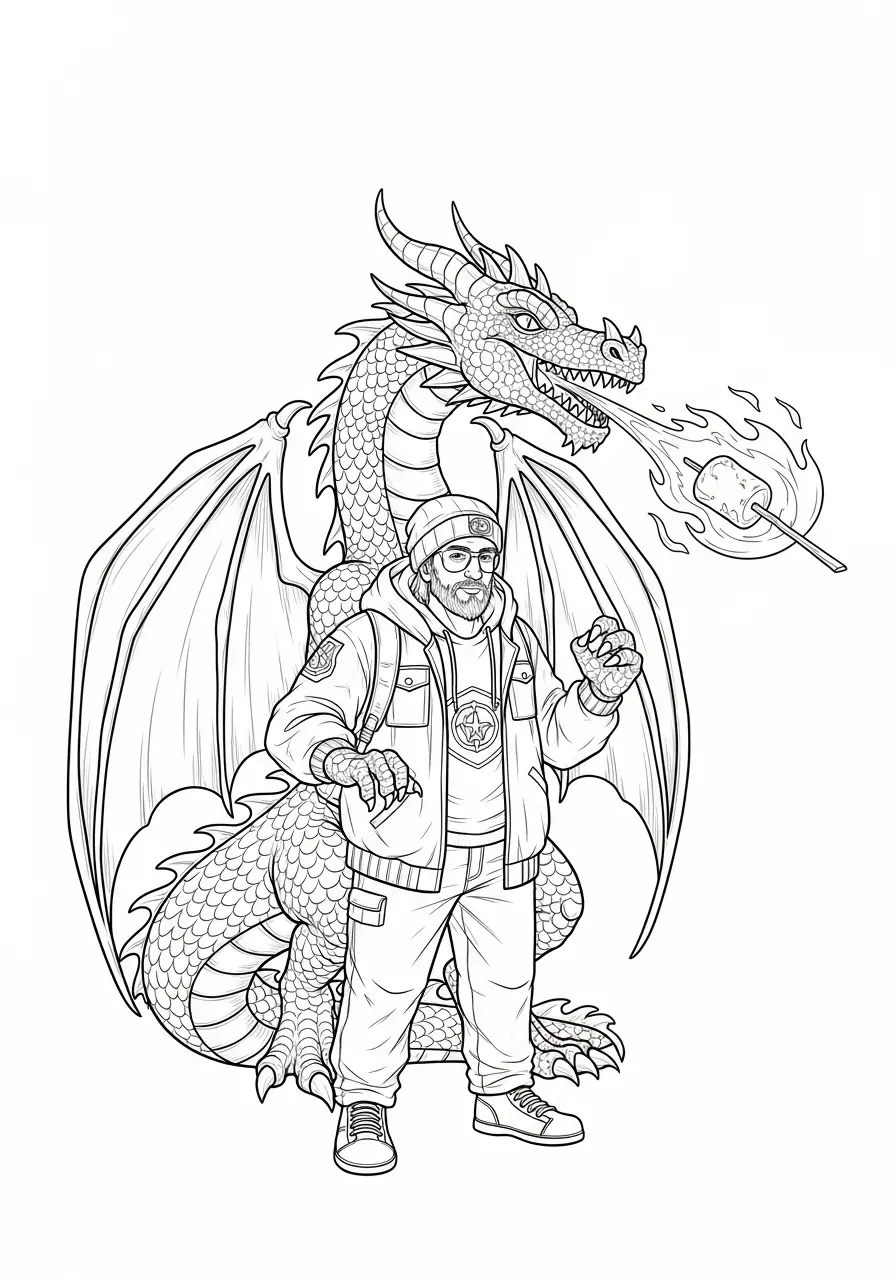 Coloriage dragon et sa guimauve