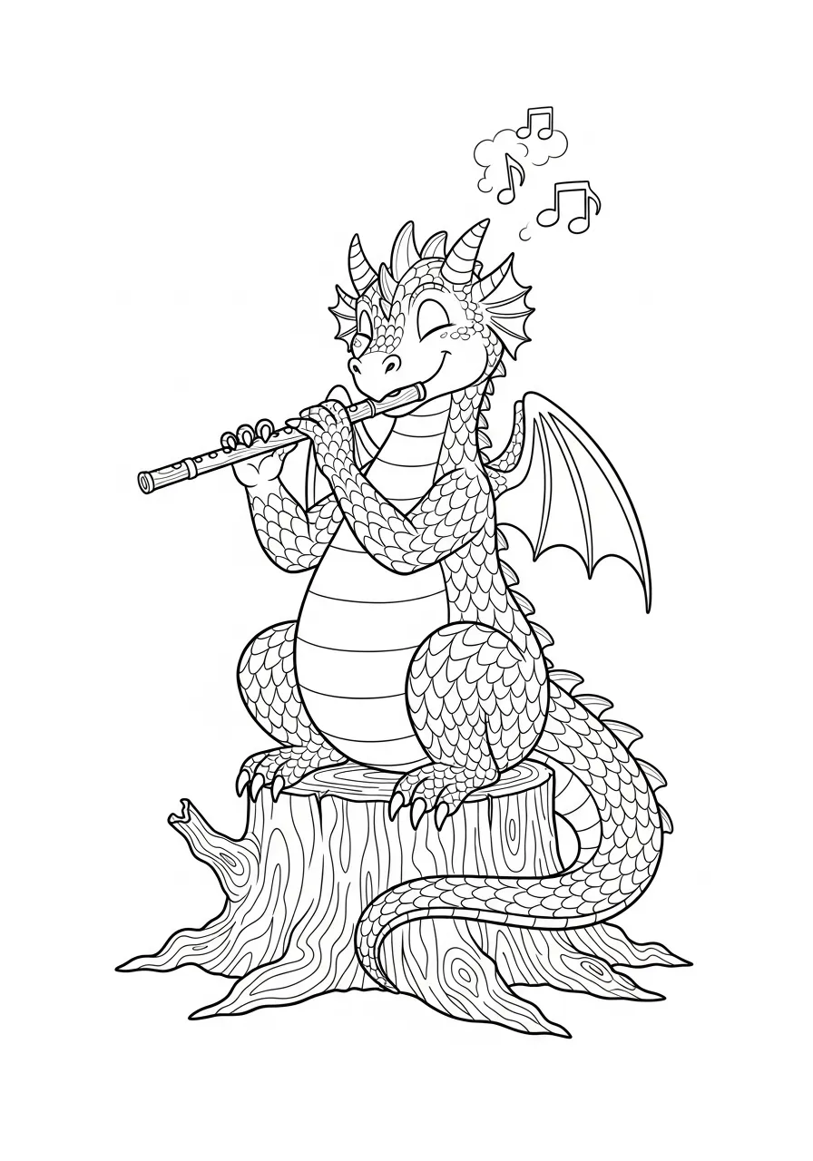 Coloriage dragon musicien