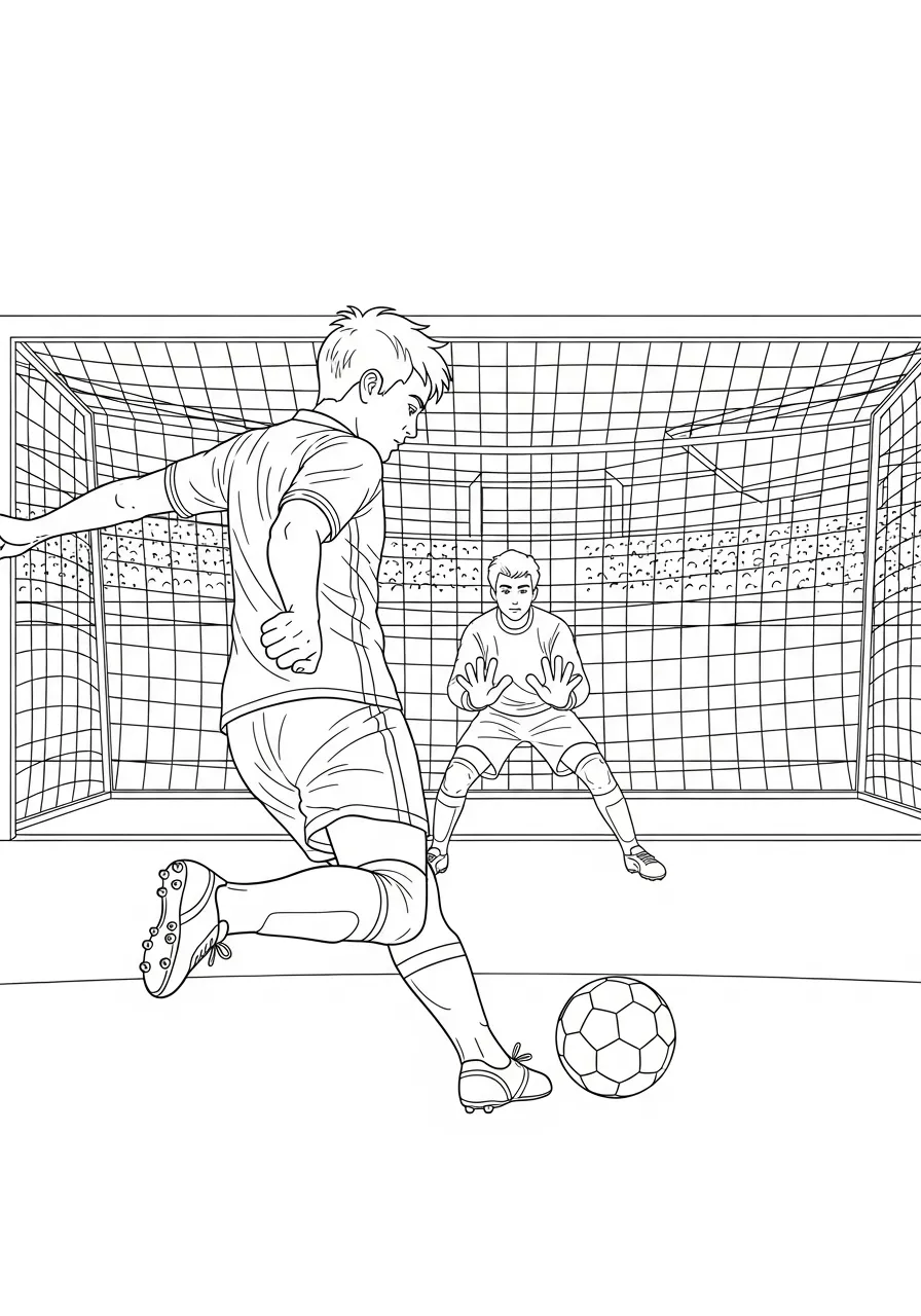 Jeune footballeur face au gardien