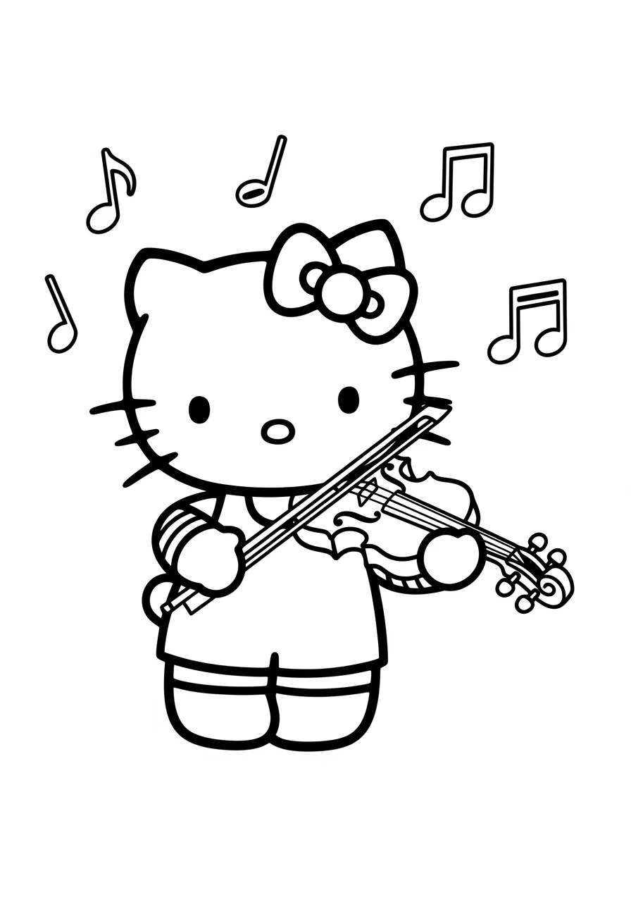 Coloriage Hello Kitty au violon