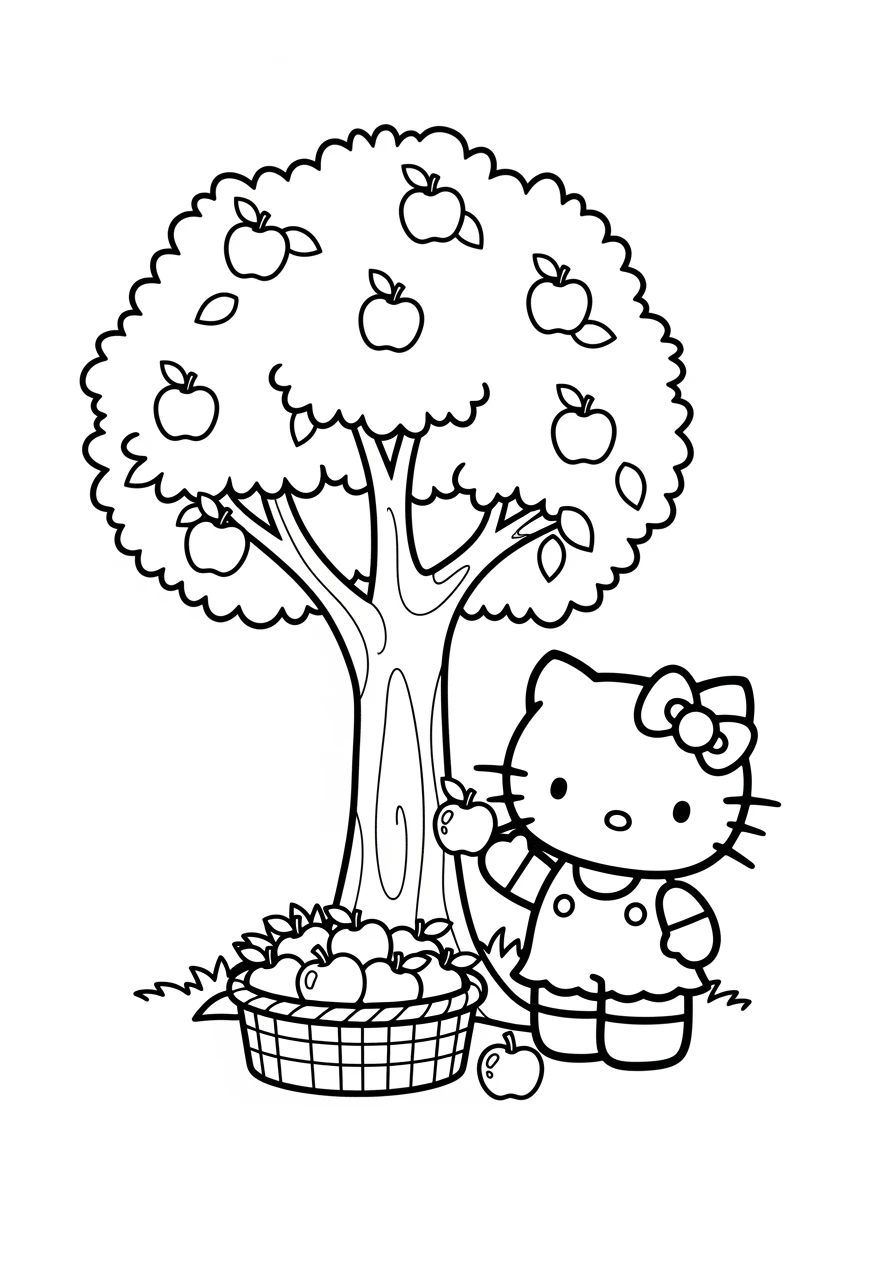 Hello Kitty cueille des pommes