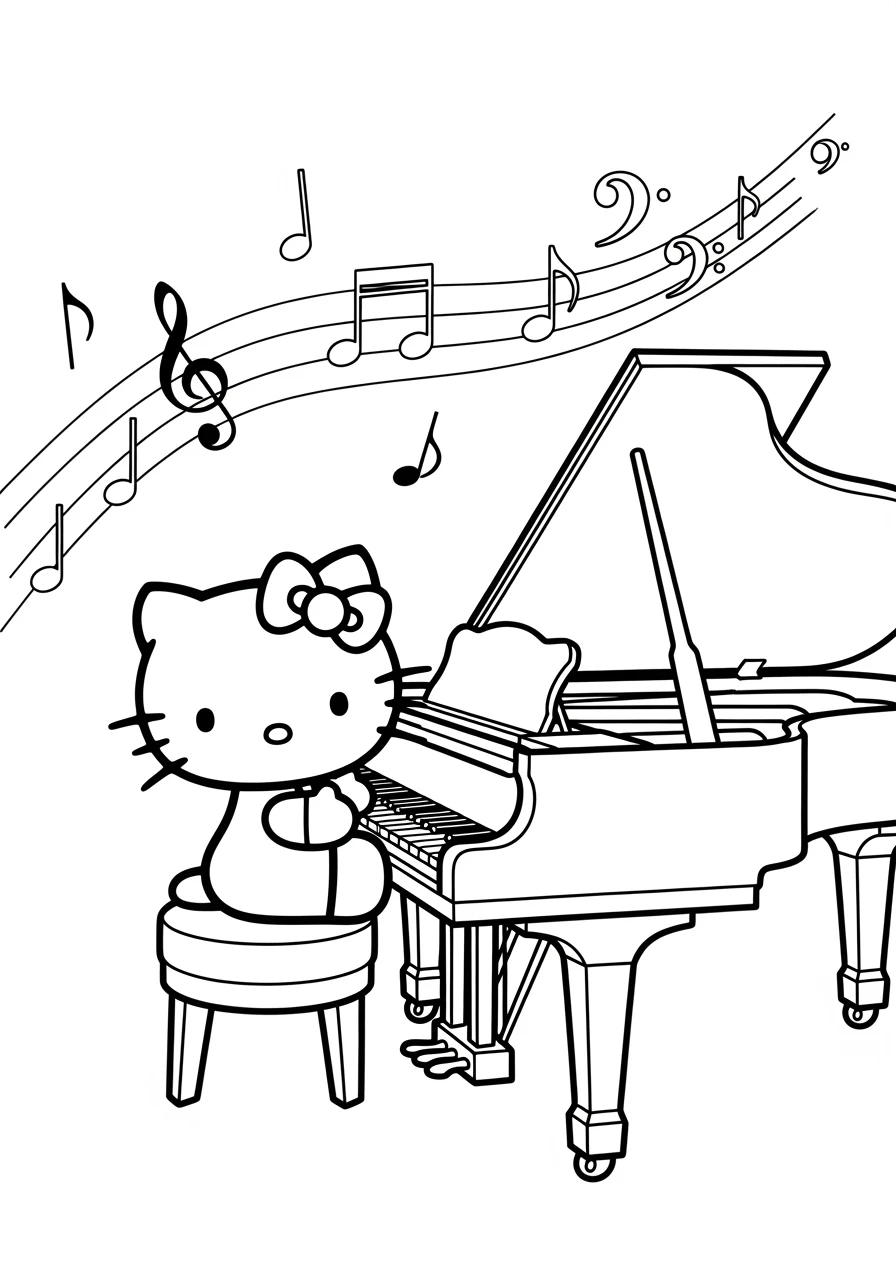 Hello Kitty joue du piano
