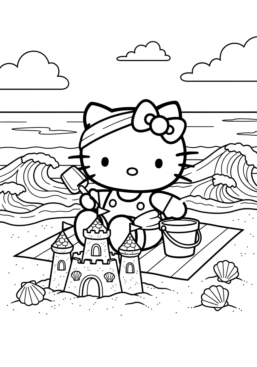 Coloriage Hello Kitty à la plage