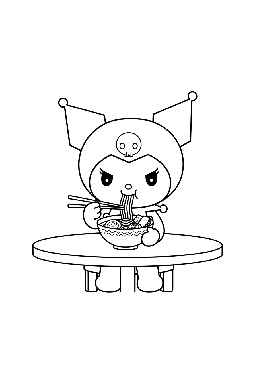 Kuromi mangeant ses ramen