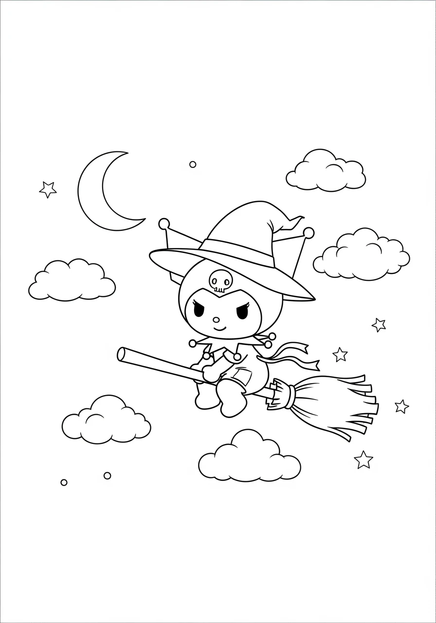 Kuromi sorcière sur son balai