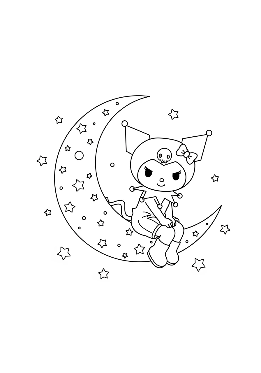Kuromi sur un croissant de lune