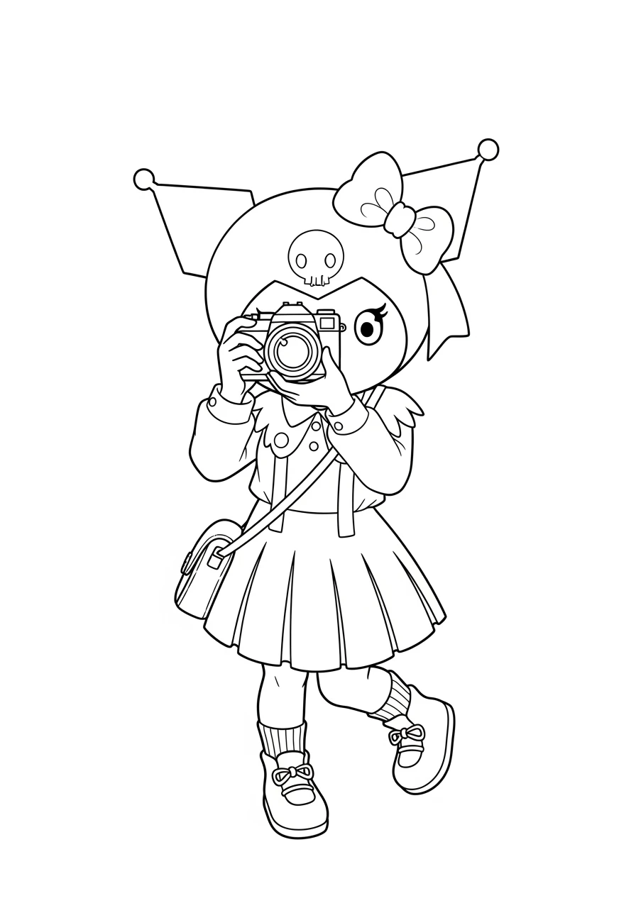 Coloriage Kuromi photographe vintage