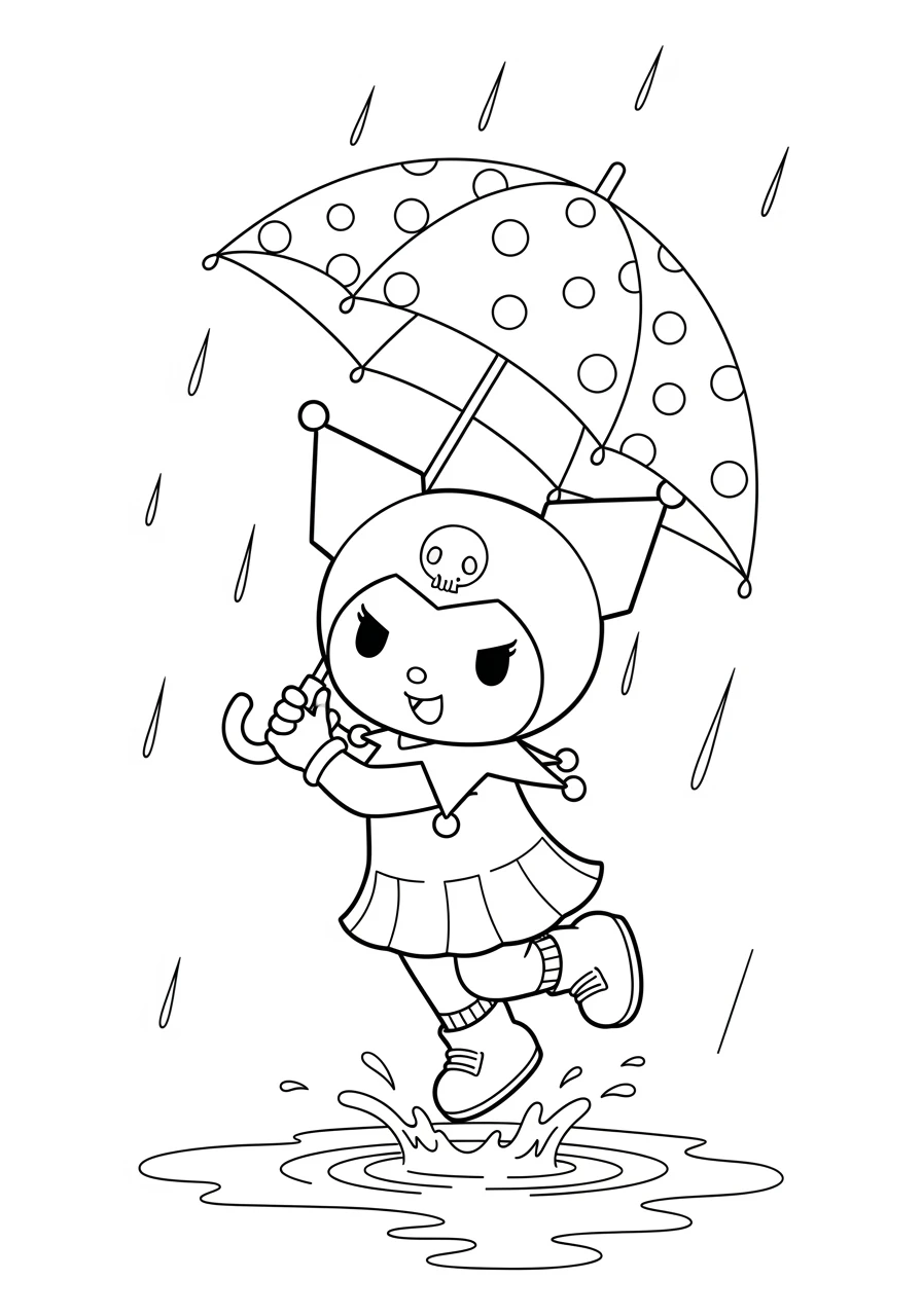 Coloriage Kuromi sous la pluie