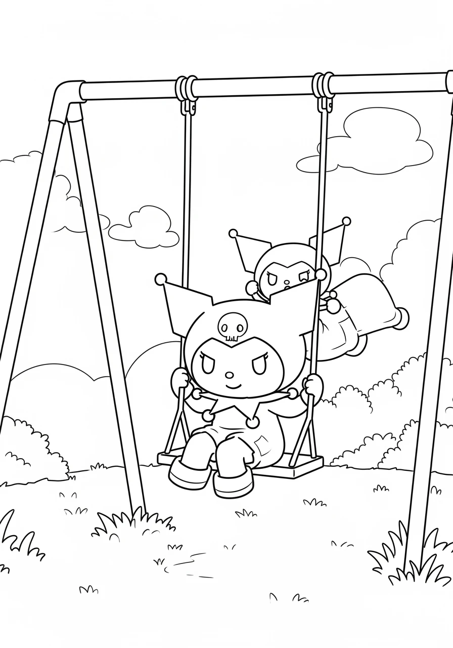 Coloriage Kuromi sur une balançoire