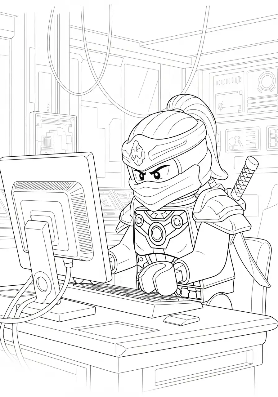 Pixal Ninjago devant son ordinateur