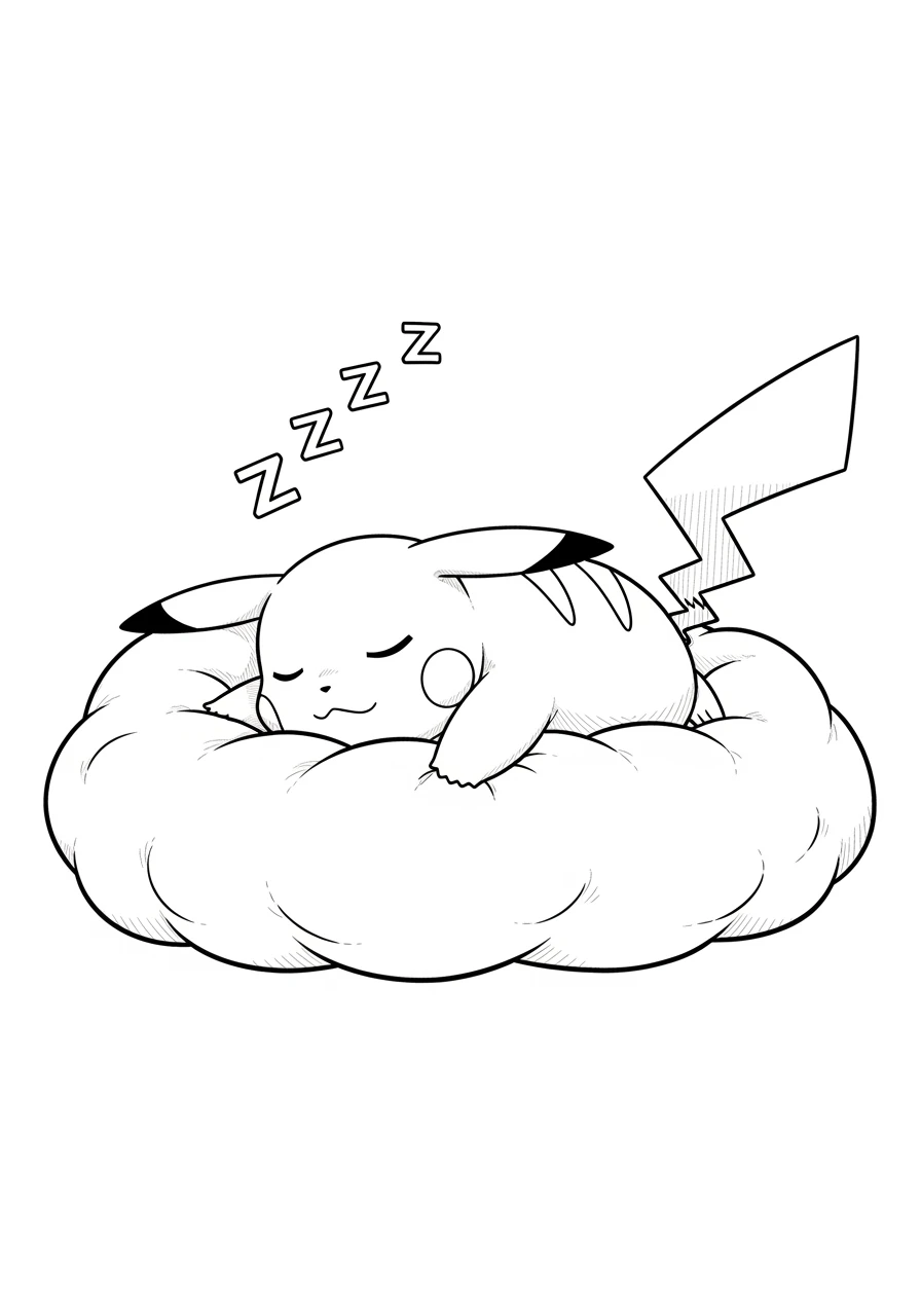 Pikachu endormi sur un nuage