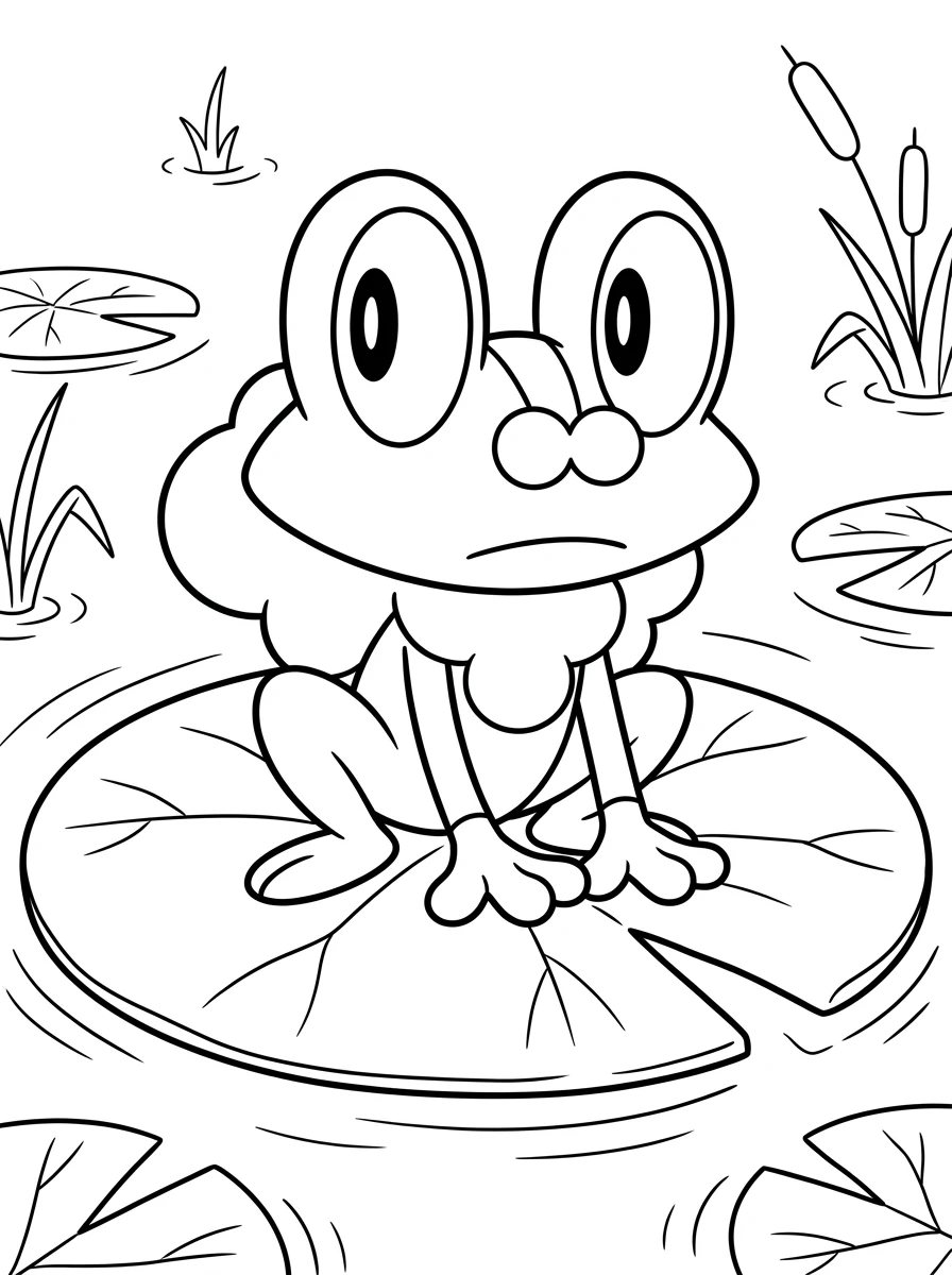 Coloriage Pokemon Grenousse sur nénuphar