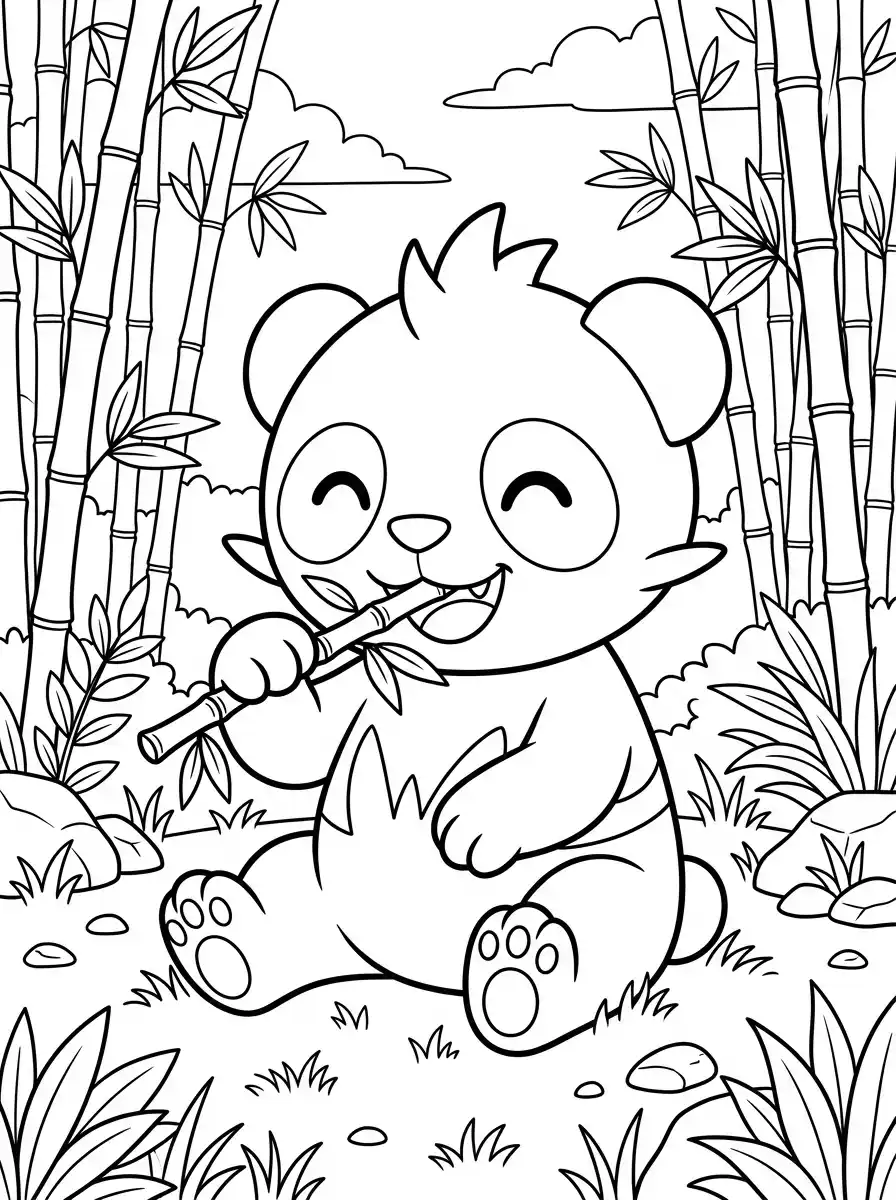 Pancham mangeant du bambou