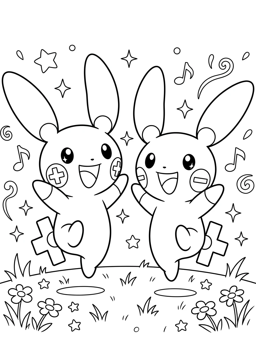 Plusle et Minun dansent joyeusement