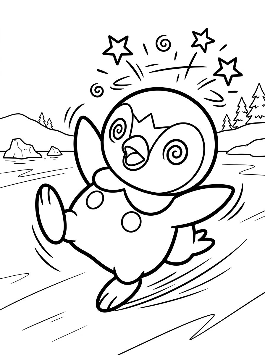 Tiplouf glissant sur la glace