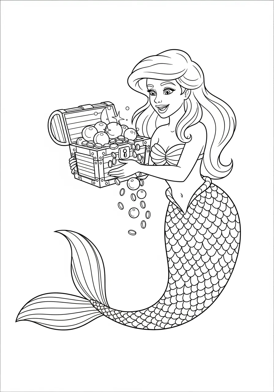 Coloriage de sirène au trésor