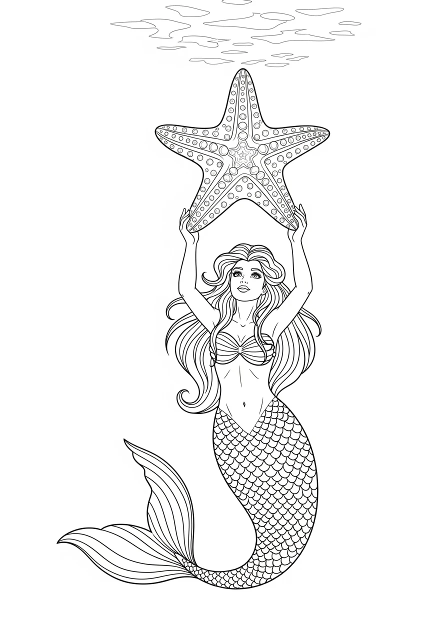 Coloriage sirène avec une étoile