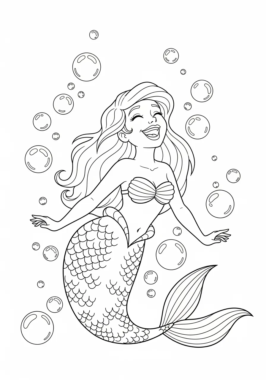 Coloriage sirène et bulles