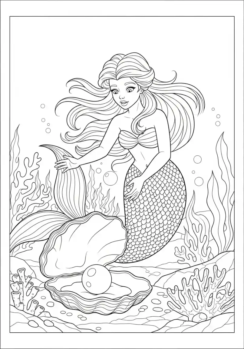 Coloriage sirène et perle