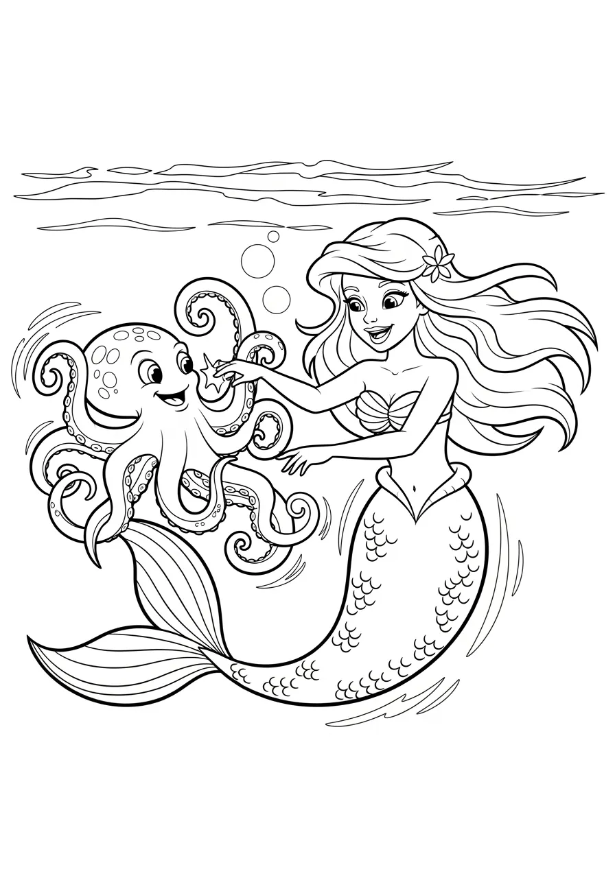 Coloriage sirène et poulpe