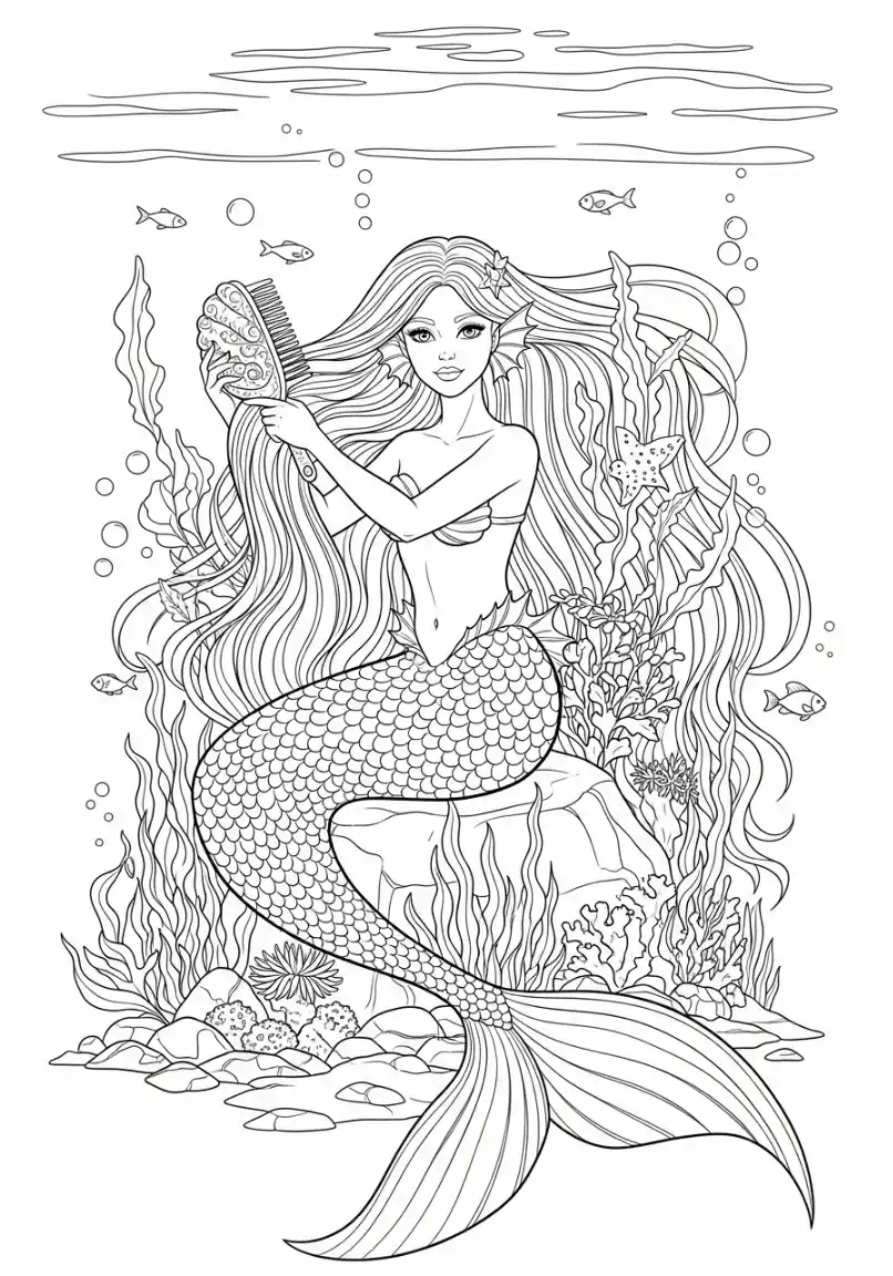 Coloriage sirène sous l'eau