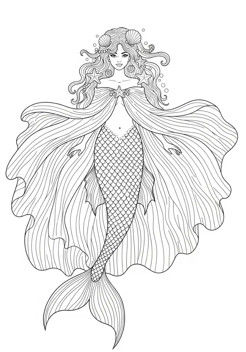 Coloriage Sirene et sa cape