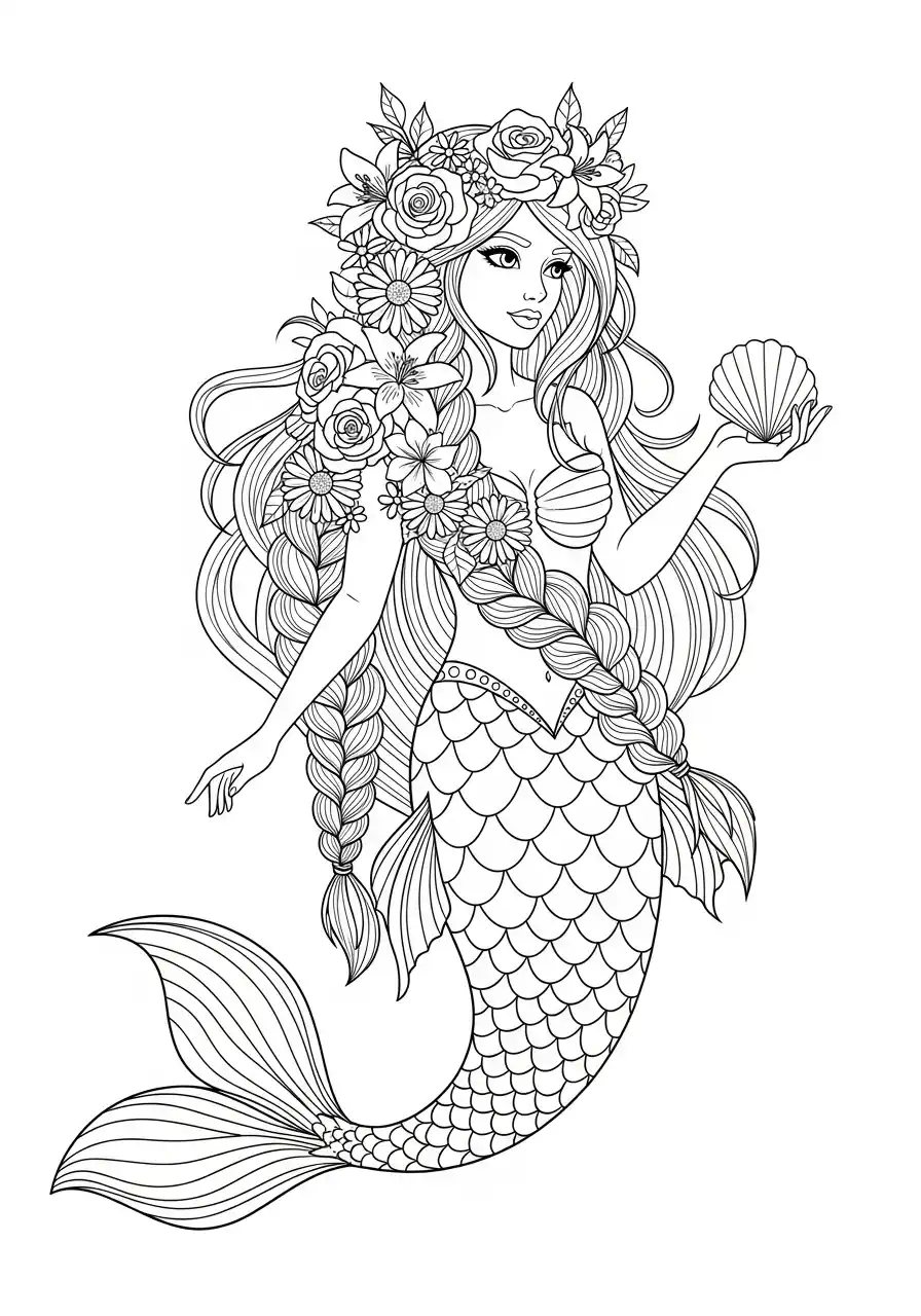 Sirène avec couronne de fleurs