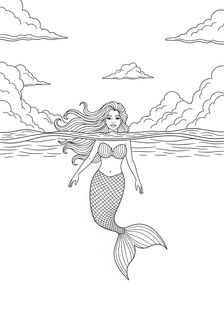Sirène flottant sous les nuages