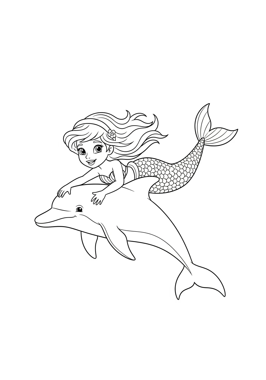 Sirène nageant avec un dauphin