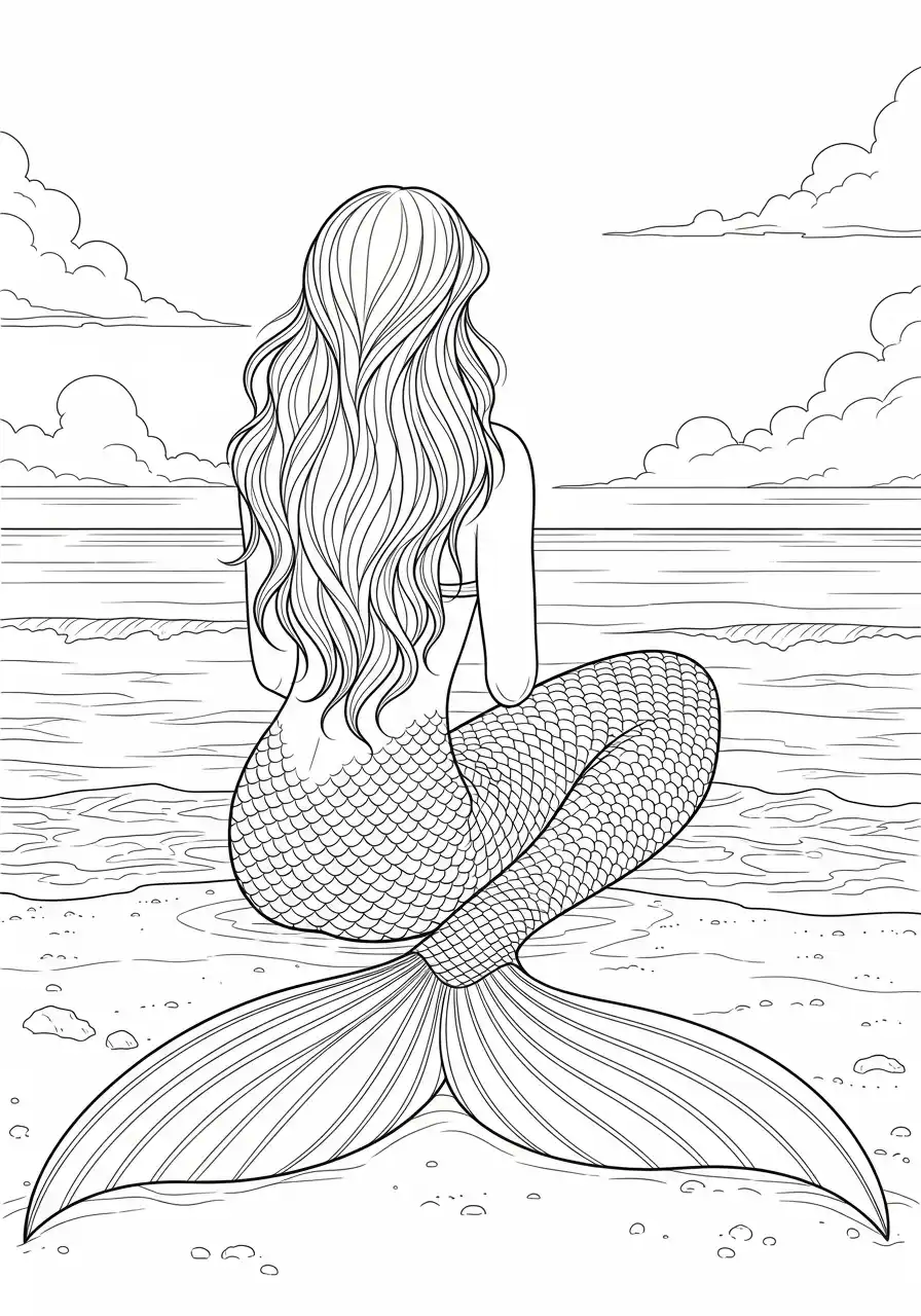 Sirène pensive sur la plage