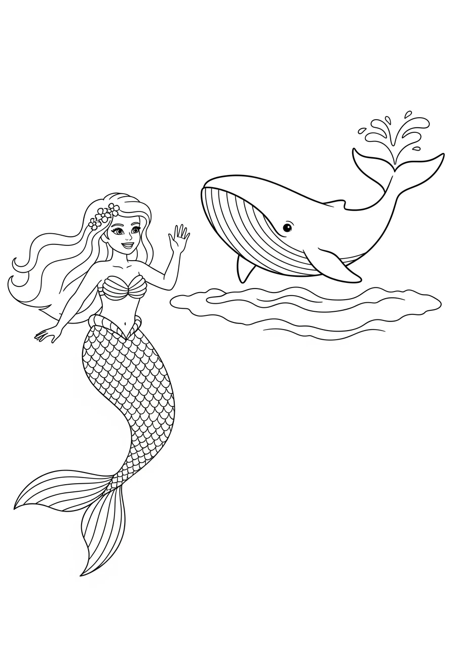 Sirène saluant une baleine
