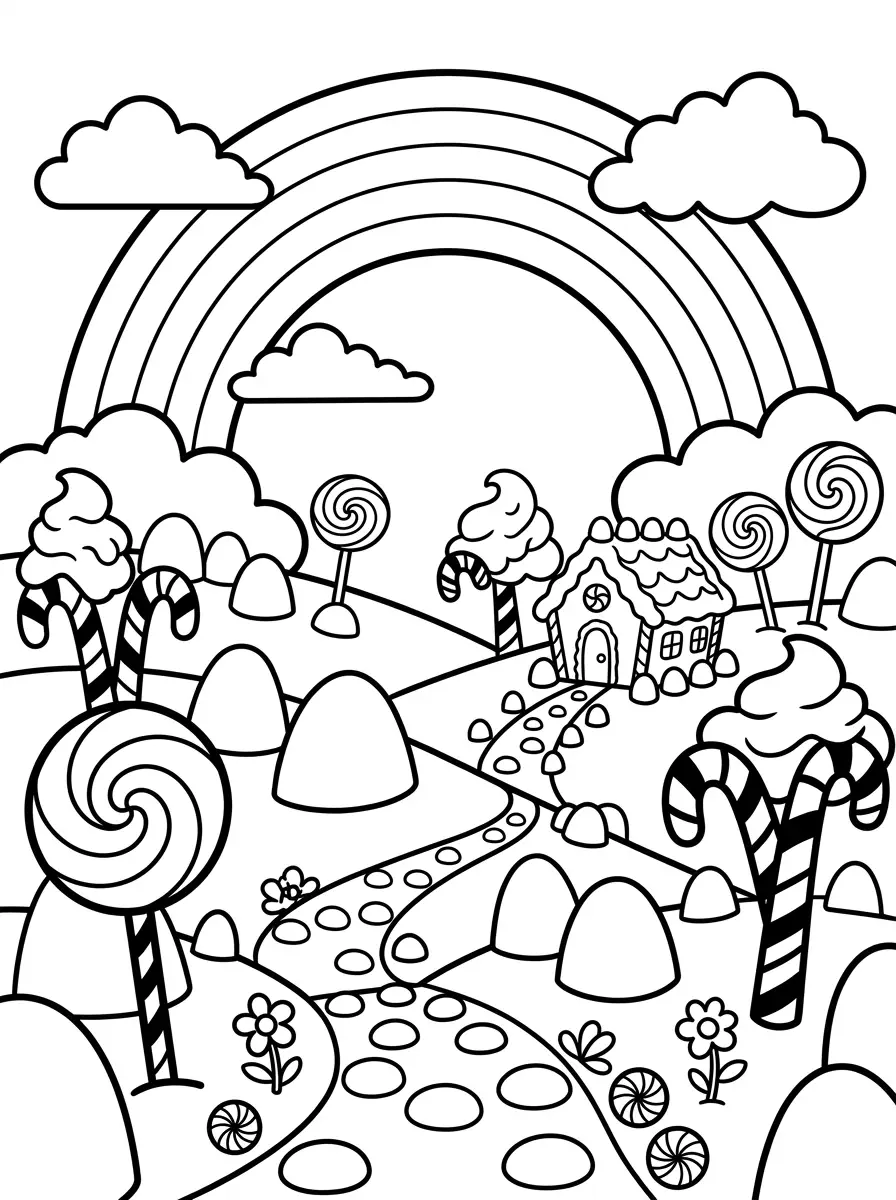 Coloriage arc-en-ciel de bonbons
