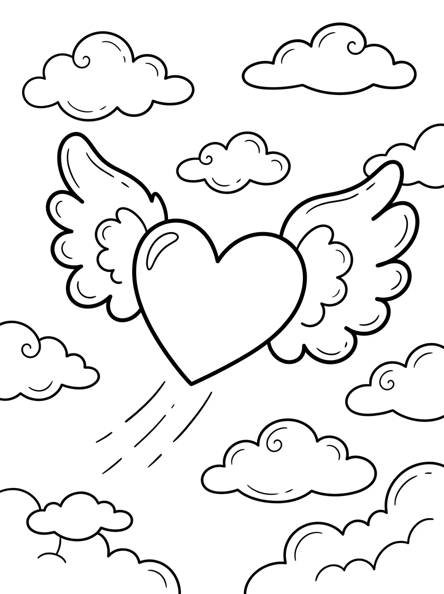 Cœur ailé dans les nuages