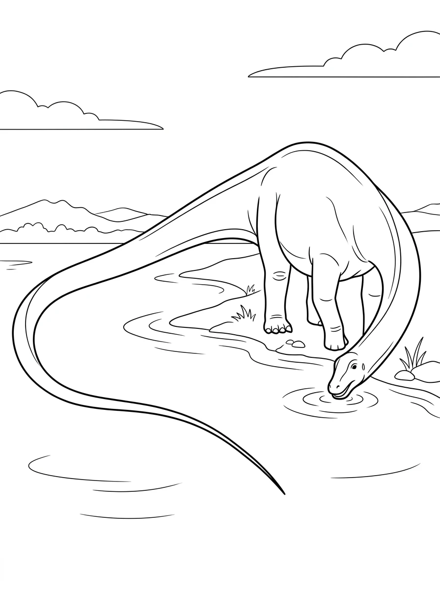 Diplodocus buvant au lac