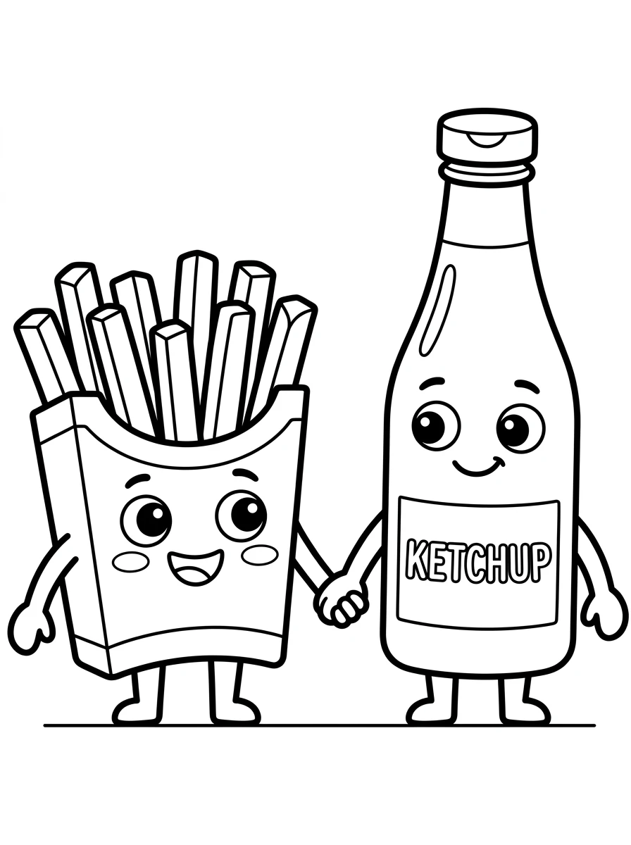 Frites et bouteille de ketchup